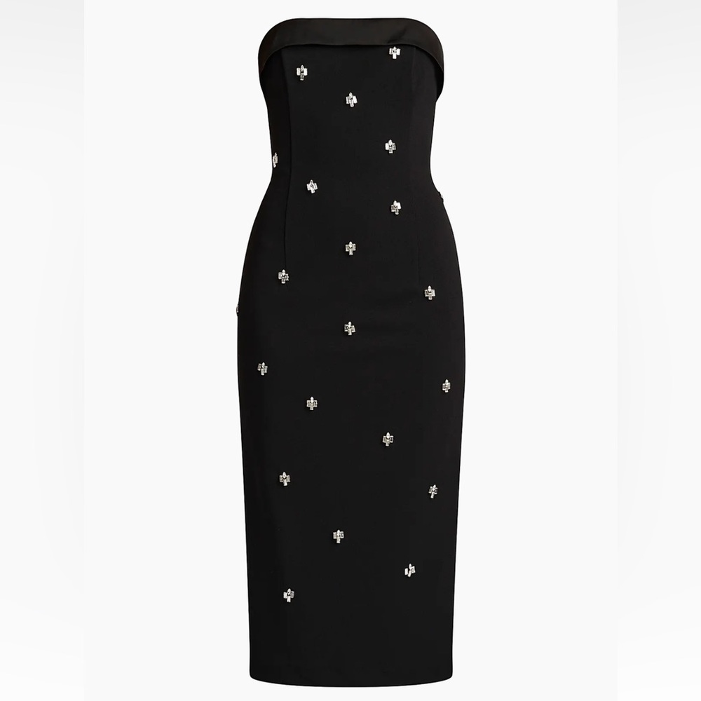 Zac Posen Beaded Tuxedo Strapless Midi-Dress Black